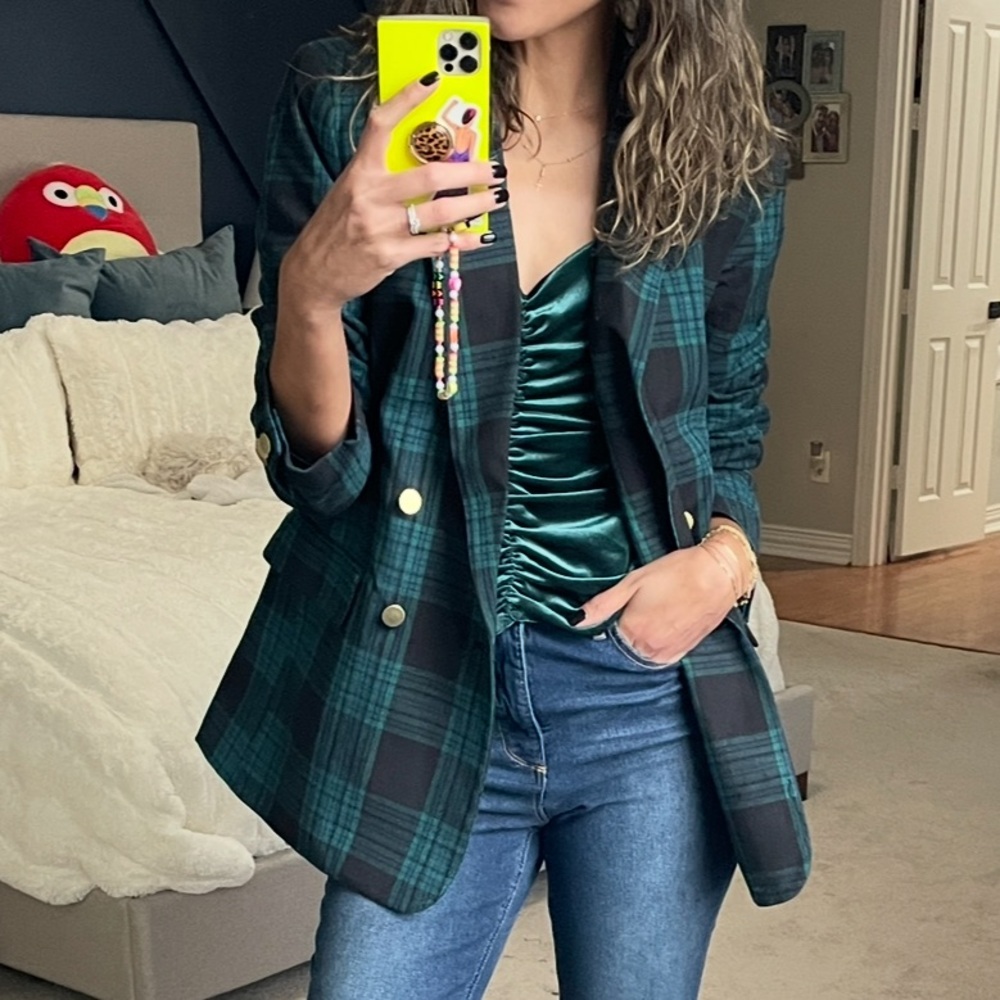 Plaid Double-Breasted Blazer